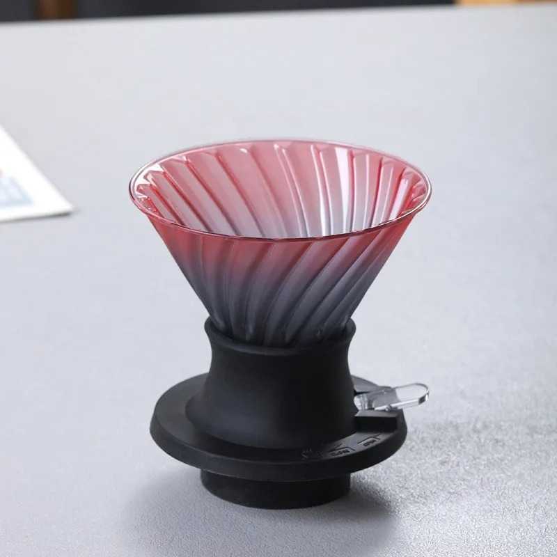 V60 Coffee Dripper เครื่องมือชงกาแฟแบบแมนนวลพร้อมสวิตช์วาล์วแก้ว 1-4 ถ้วย หนา ทนความร้อน V60 Glass Dripper - VD-40R