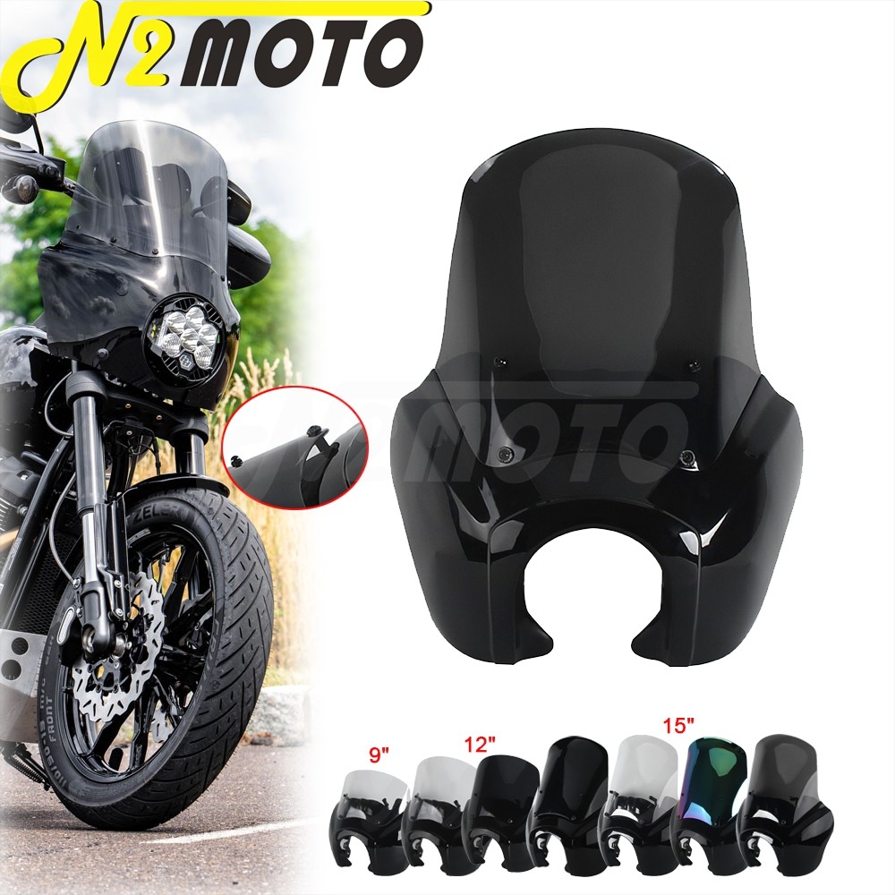 TC Club Style Headlight Fairing 9" 12" 15" Windshield Windscreen Mask For Harley Softail M8 Low Ride