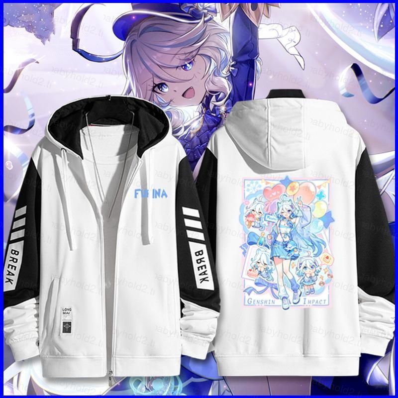 แจ็คเก็ตฮู้ดี้ Genshin Impact Furina แฟชั่นเสื้อซิป loose fit outerwear