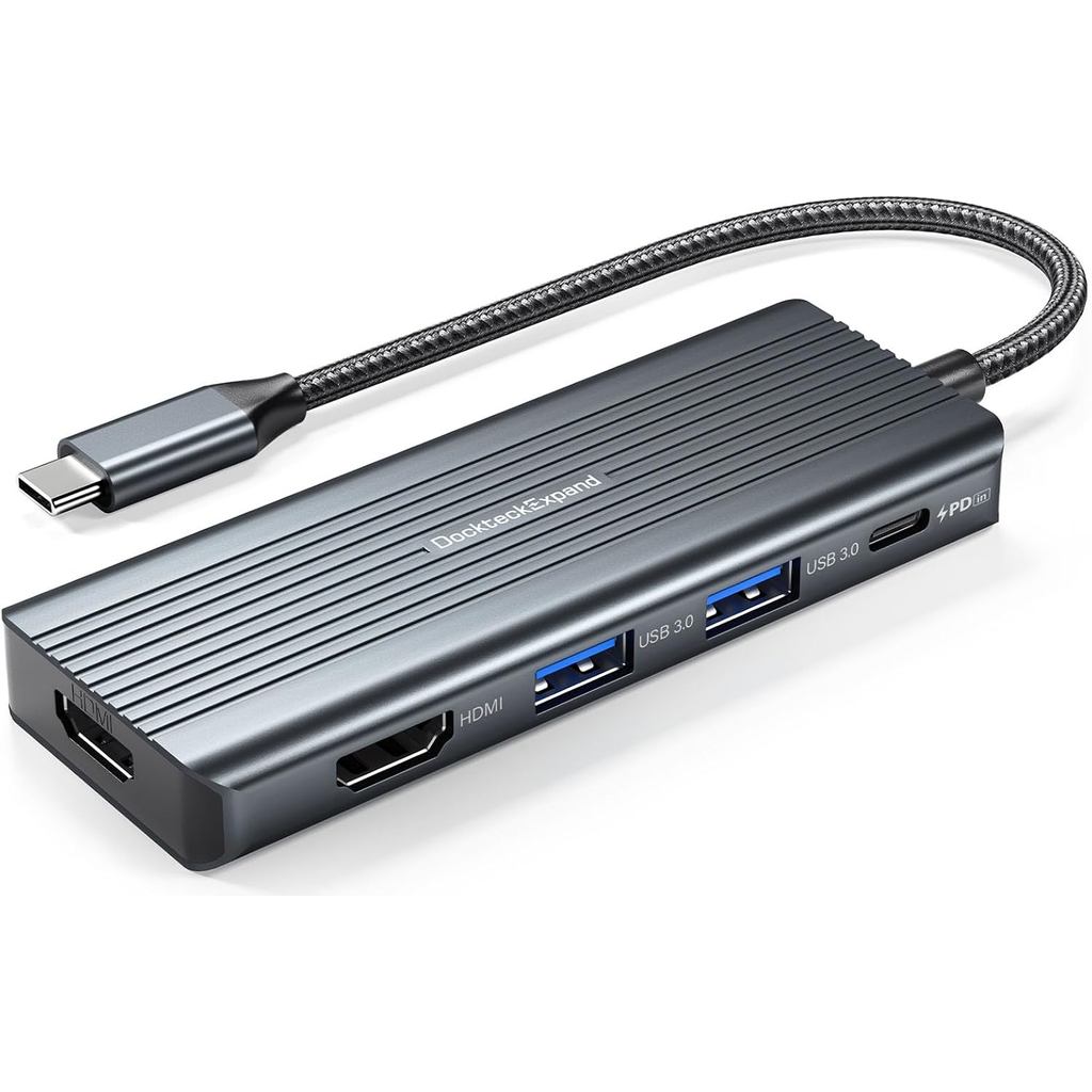 USB C to HDMI, อะแดปเตอร์จอภาพคู่, DockteckExpand 5 in 1 Hub พร้อม 2 HDMI 4K, 2 USB 3.0, การชาร์จ PD