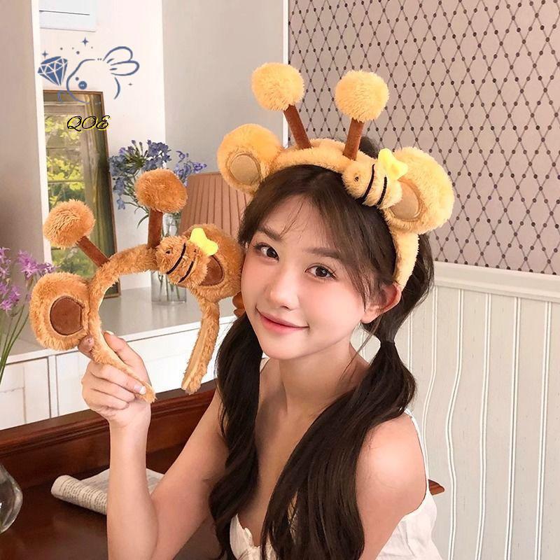 [QOE] น่ารักการ์ตูน Bee Bear หู Plush Hairband สําหรับผู้หญิงสาวแฟชั่นน่ารักล้างหน้าสัตว์ s คอสเพลย์
