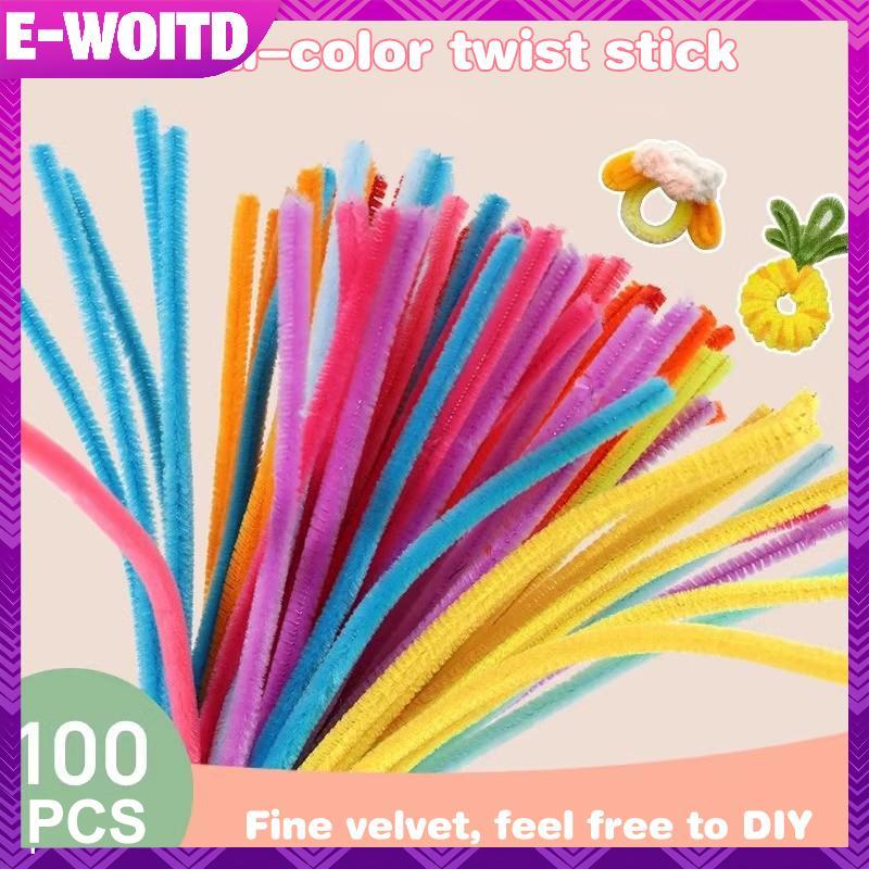 E-WOOTD 100pcs Fuzzy ลวด Chenille Stems DIY แถบ Twist Bar Anvil Wire Craft หัตถกรรมวัสดุ Plush Tube 