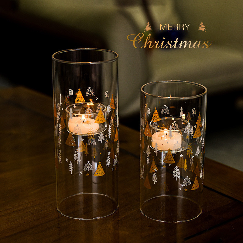 Large Christmas Glass Candle Holder Candlelight Dinner Decoration Ornament Creative Christmas Candle