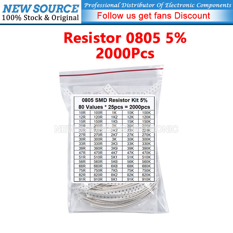[2000PCS] 0805 SMD Resistor Assorted Kit 80ValysX 25PCS 5% 10R 910K 22R 33K 47R 100K 220R 330K 470K 