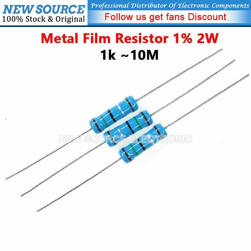 [10 ชิ้น] 2W ตัวต้านทานฟิล์มโลหะ 1% 1k 10M 10K 2.2K 4.7K 3.3K 5.1K 6.8K 22K 100K 330K 470K 680K 1M 3