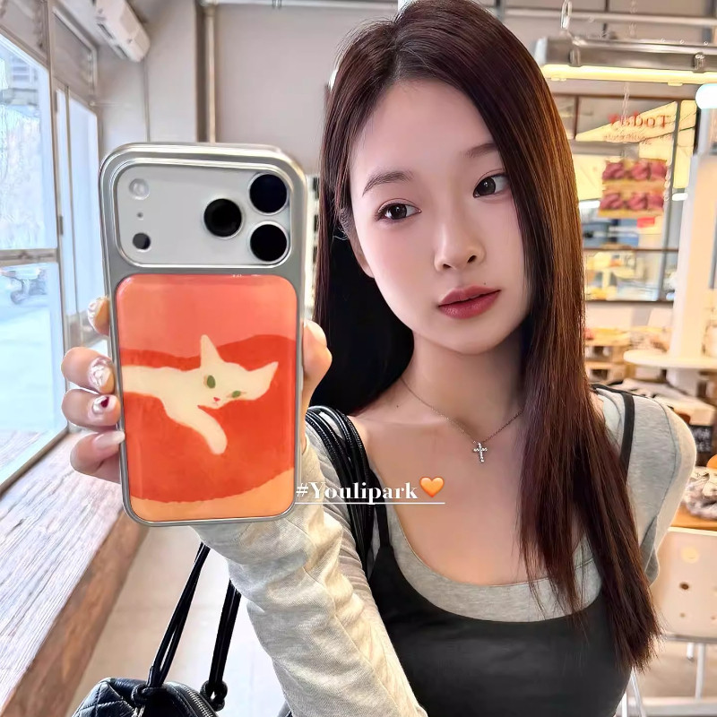 Huiwanju sunset สีส้มขี้เกียจแมวใช้กับ iPhone17Pro Apple 17ProMax เคสโทรศัพท์มือถือ iP16 รวมทุกอย่าง 14/16Promax เคสป้องกัน