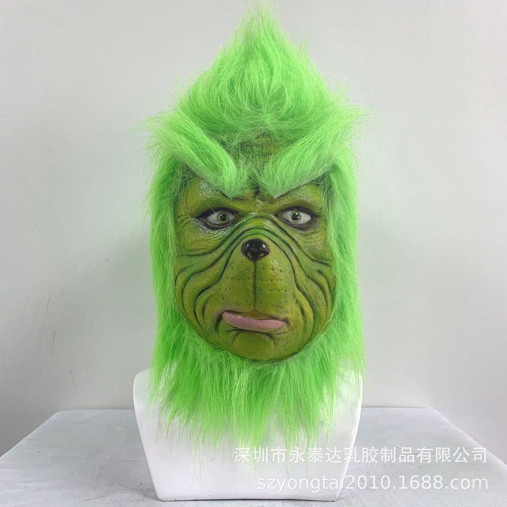 Stock หน้ากากลาเท็กซ์ Christmas Grinch, สินค้าหนัง Grinch, หมวก Grinch ในสต็อกบรรยากาศ Elegance