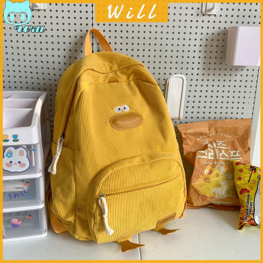 พร้อมส่งจากไทย เป้สะพายหลังสำหรับสาวๆ ลายเป็ดการ์ตูน Corduroy Bookbag สีเหลือง – โปรปัง