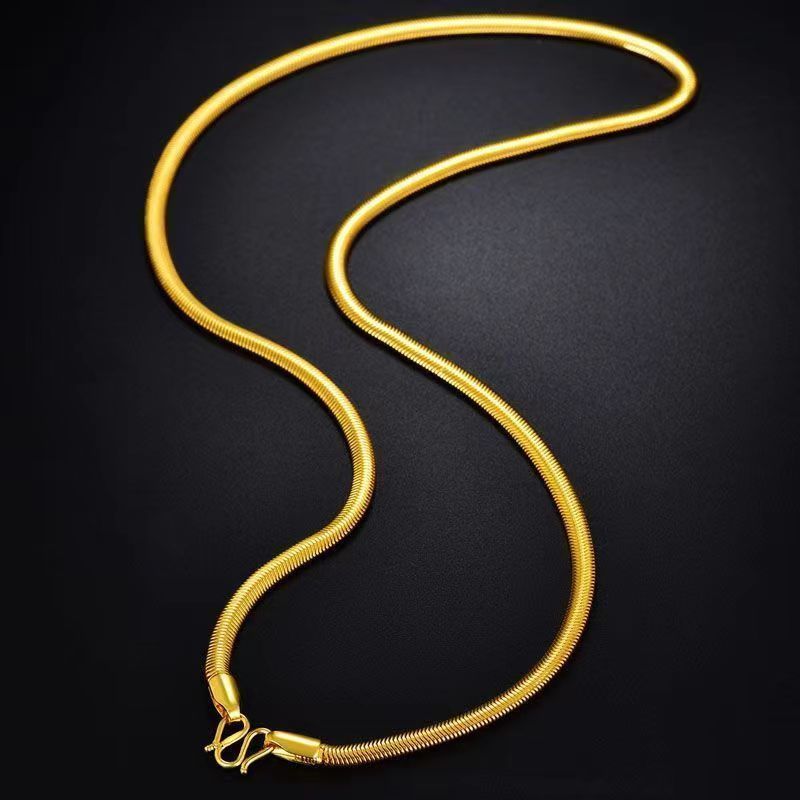Golden Snake Bone M Buckle Necklace Titanium Steel Non-Fade Short Flat Snake Bone Chain Necklace All