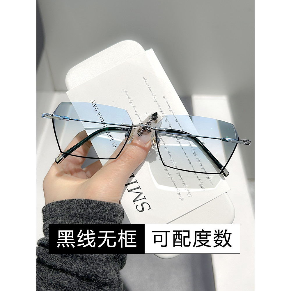 Ultra-Light Pure Titanium Rimlessแว่นตาผู้ชายฝังขอบสีดําสายตาสั้นพร้อมองศาสายตาเอียงแฟชั่นFramelessส