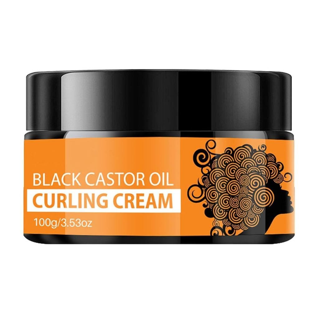 Black Castor Oil Curl Defining Cream, Anti-Frizz Curling Cream for Enhances Wavy Hair and Curly Hair
