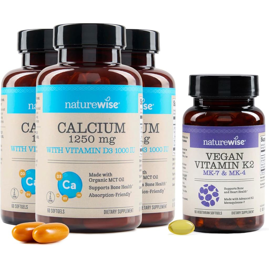 (แพ็ค 3) NatureWise Calcium 1250mg + D3 1000IU + น้ํามัน MCT ออร์แกนิก - 60 ซอฟท์เจล[อุปทาน 30 วัน] 
