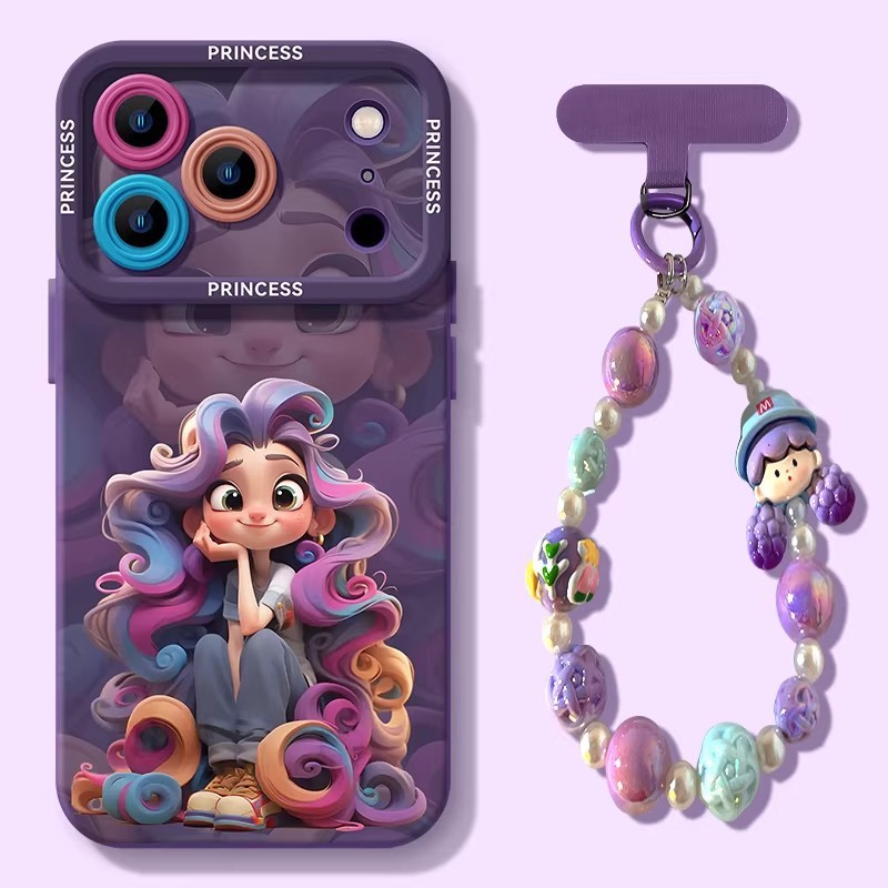 [เจ้าหญิงน่ารักสไตล์ใหม่] เคสโทรศัพท์ ไอโฟน 17/16โปรแม็กซ์ ซิลิโคน 15/14 หญิง 13 โซ่แขวน 12/11