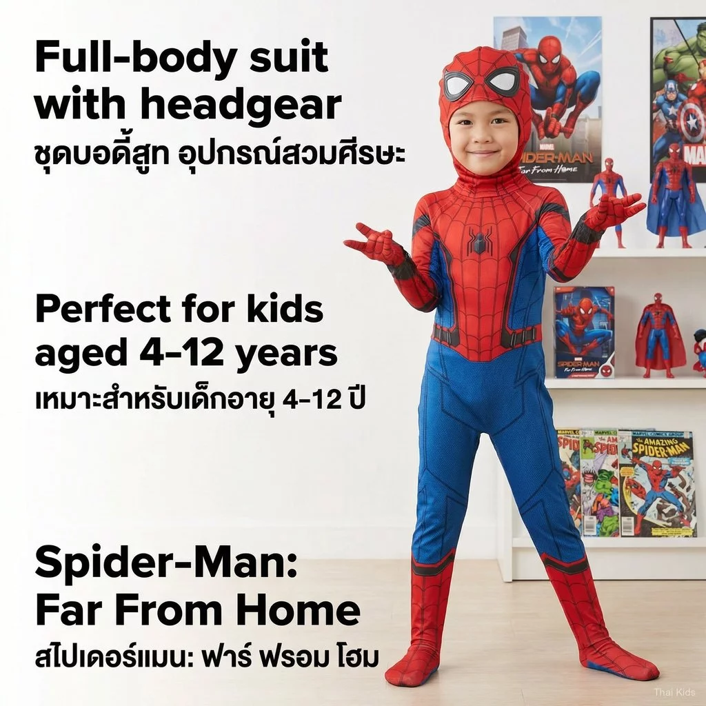 🚚สต็อกไทย ส่งไว 24 ชม ชุดคอสเพลย์ Spider Man ชุดซูเปอร์ฮีโร่เด็กชาย ชุดสไปเดอร์แมน เครื่องแต่งกาย 3D ชุดเด็กสไปเดอร์แมน