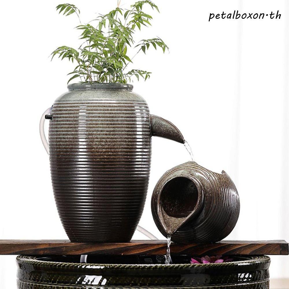 PETALBOXON หม้อดินเผาน้ําหมุนเวียน, เปิดด้านบนตกแต่งขวดน้ําตกหมุนเวียน, กระถางดอกไม้น้ําหนักเบาสร้างสรรค์มัลติฟังก์ชั่นเปิดลานถังเซรามิก