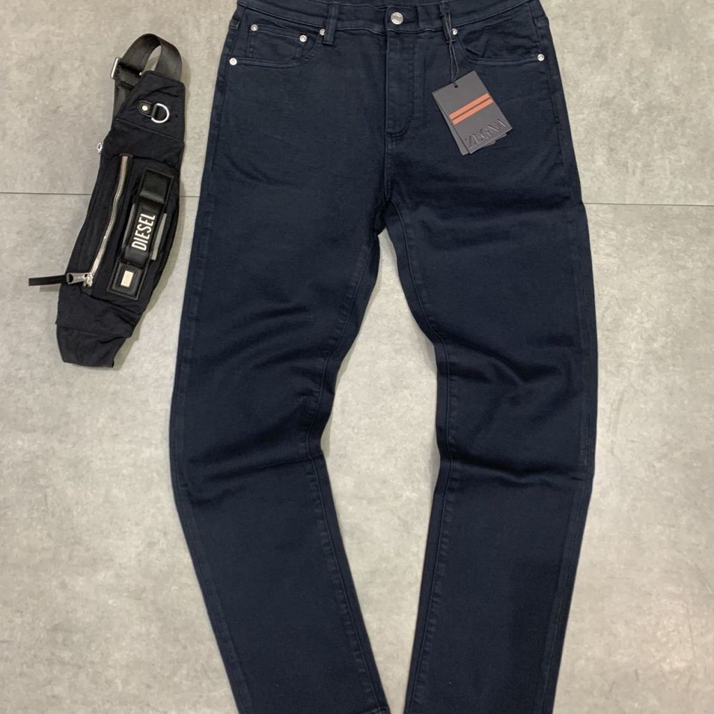 LRJ0 Zegna Black slim-fit jeans for men, casual skinny pants, new stretchy trousers