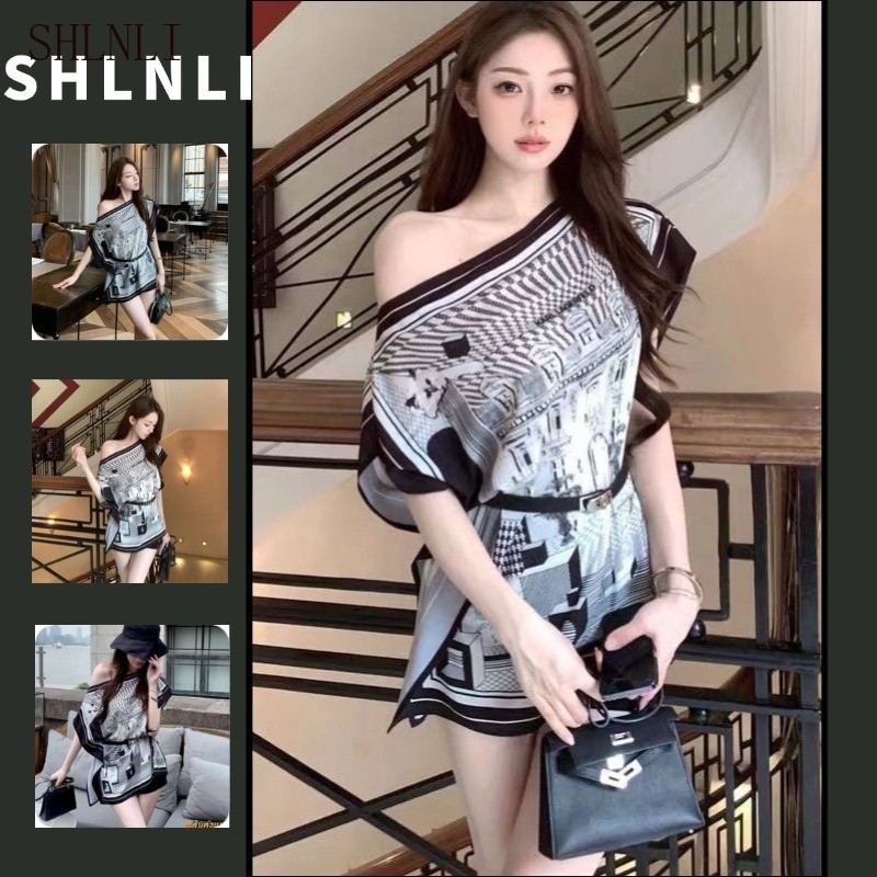 เกาหลีพิมพ์หนึ่งไหล่แขนสั้นเสื้อยืดผู้หญิงฤดูใบไม้ผลิฤดูร้อนอเนกประสงค์หลวมที่เรียบง่ายด้านบน