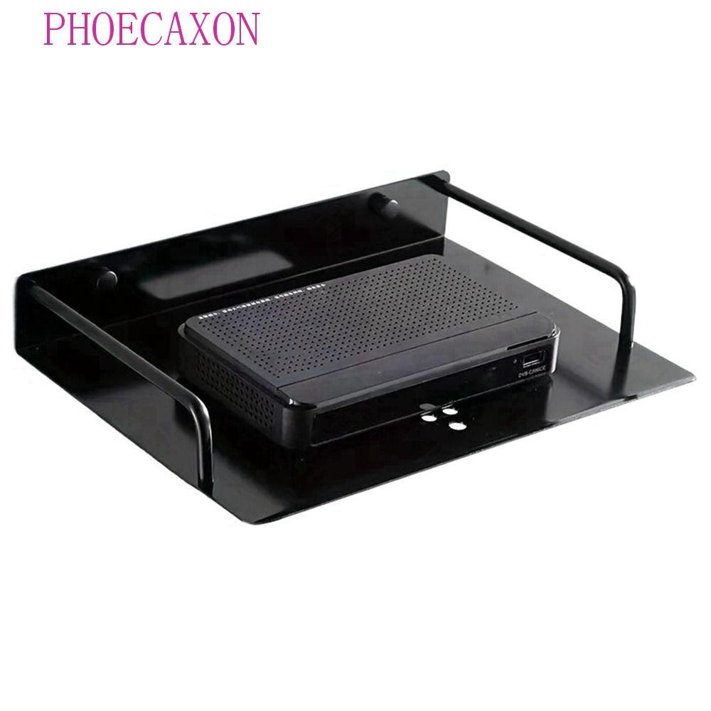 PHOECAXON TV Set Top Box Support Rack, Black/Silver Single-Layer Router Stand, Multi-purpose Easy Removal Space Aluminium Storage Shelf Bracket Mini Pc