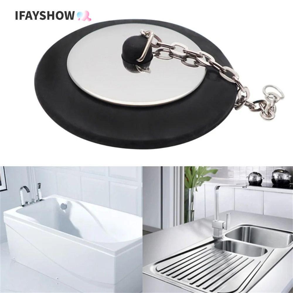 IFAYSHOW 1 ชิ้น Stopper, ซิลิโคน Universal Bath Tub Drain, ทนทาน 4/4.3/5 ซม.พร้อมโซ่ยางอ่างอาบน้ําปลั๊กอ่างอาบน้ําอุปกรณ์เสริม