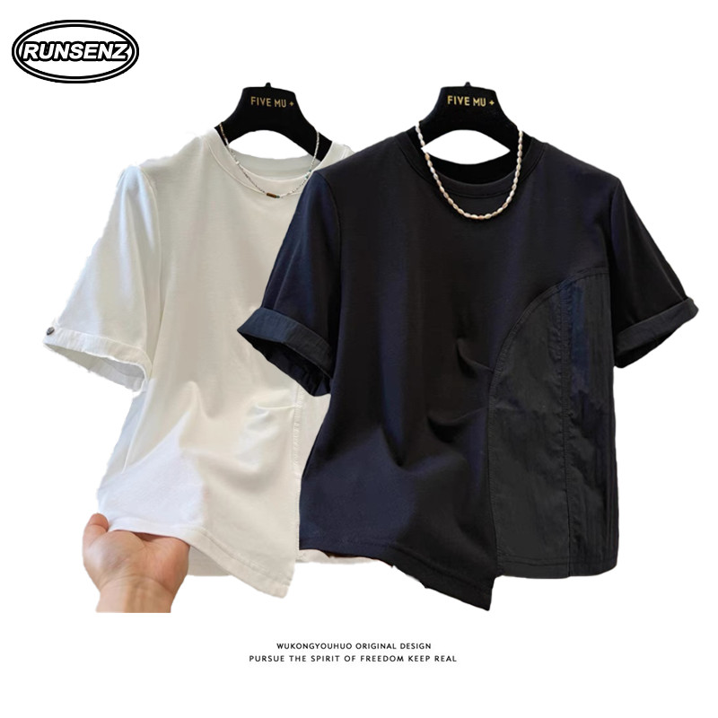 เสื้อยืดแขนสั้นสไตล์เกาหลีแบบโอเวอร์ไซส์สำหรับผู้หญิงขนาดบวก