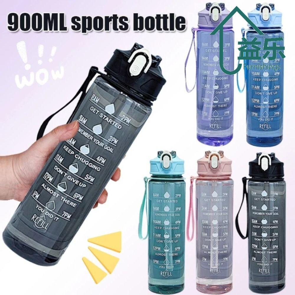 ขวดน้ํา ANTINON, ถ้วยฟางพลาสติกแบบพกพา, ความจุขนาดใหญ่ 900ML โปร่งใสพร้อม Time Marker Travel กาต้มน้ําของขวัญ