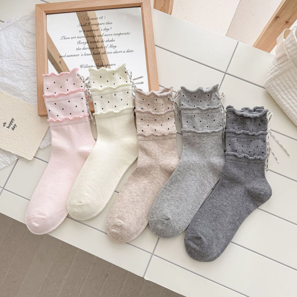 ฤดูใบไม้ผลิฤดูร้อนผลิตภัณฑ์ใหม่ Polka Dot Bowknot ถุงน่องหญิงหวาน Lolita Preppy สไตล์หวาน Casual All-Match
