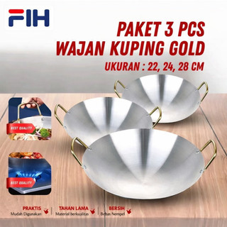 COD Wajan Stainless Steel Tahan Panas Tinggi - Dua Pegangan, Ukuran 30-40cm, Kapasitas Besar untuk Komersial