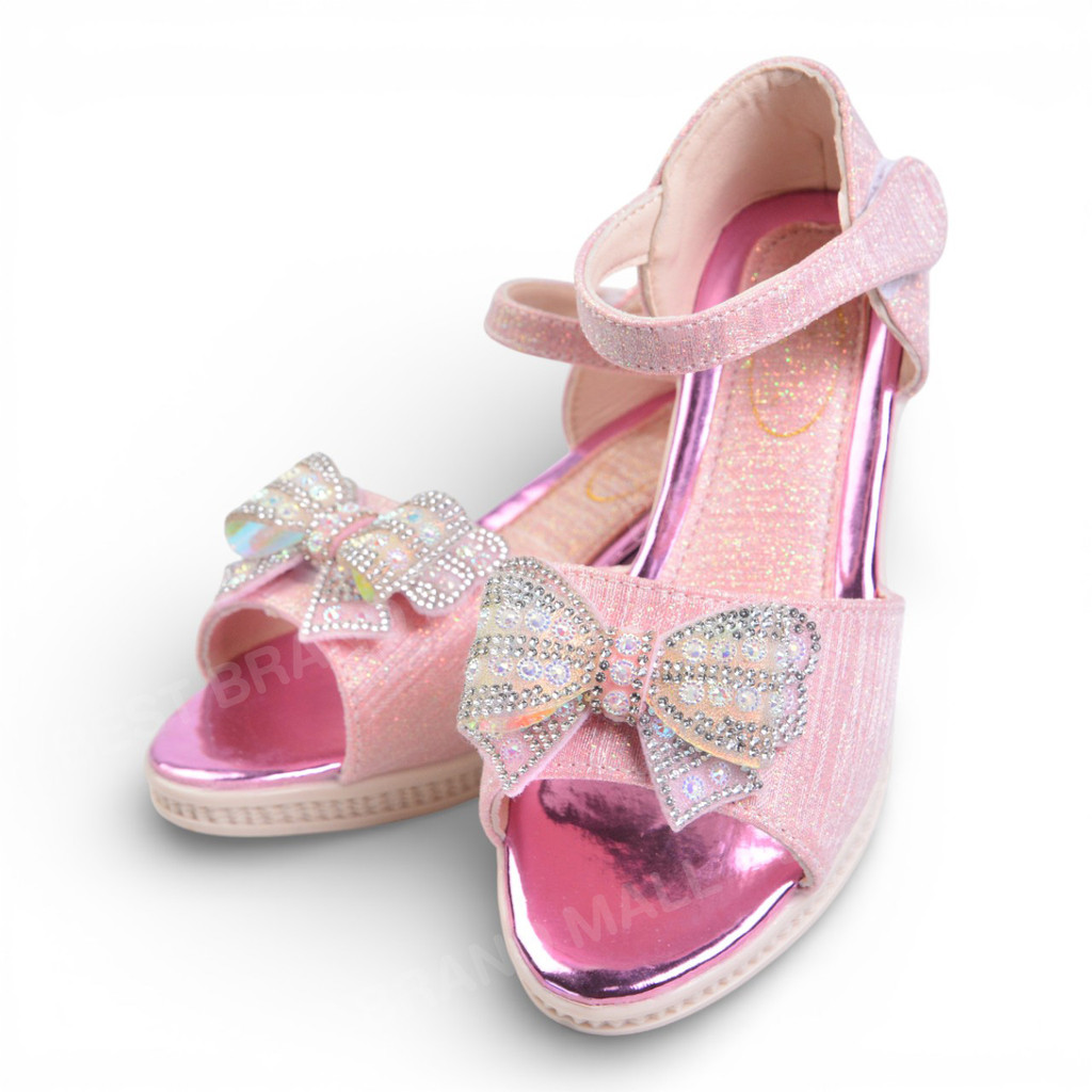 รองเท้าส้นสูงเด็กผู้หญิง รองเท้าเจ้าหญิงออกงาน ประดับโบว์กากเพชรวิ้งวับ รองเท้ารัดส้นเด็ก นุ่มใส่สบาย สีเงิน ทอง ชมพูอง - รูปที่ 3