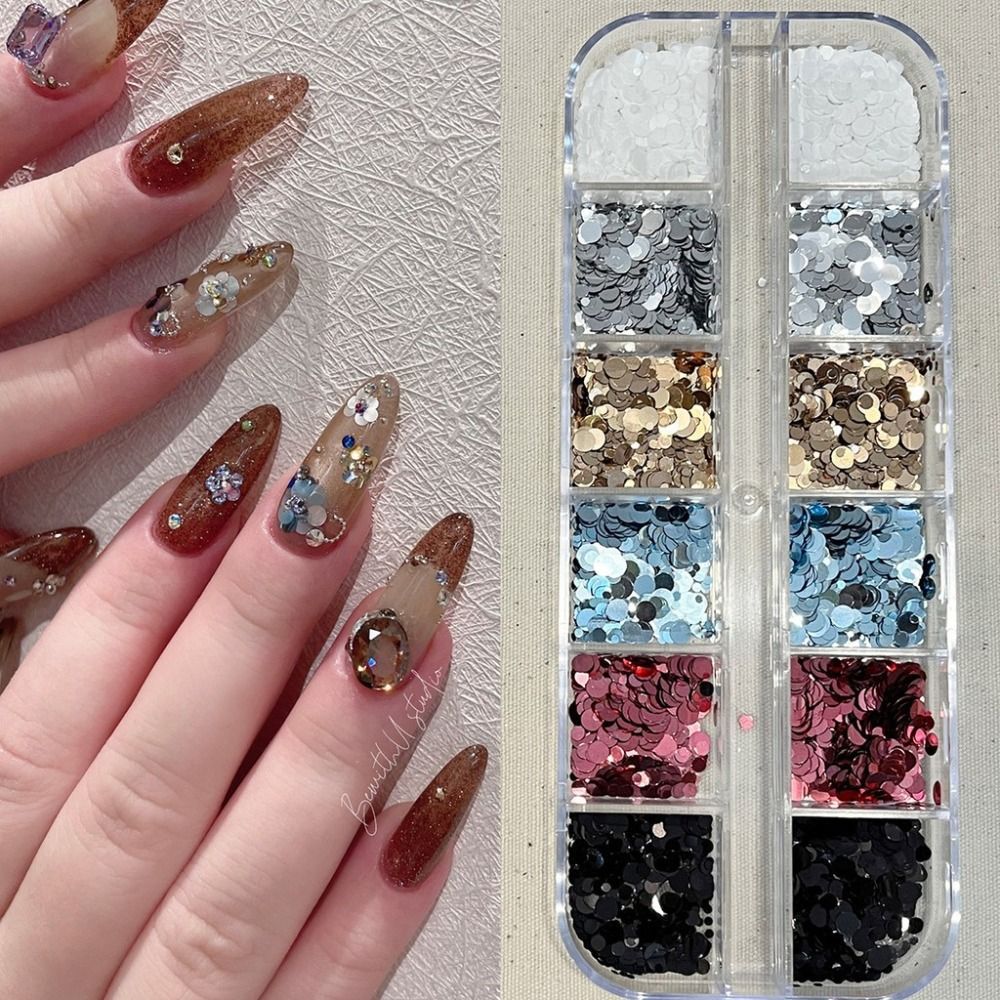 HOTOTO Polka Dot Glitter Nail Art Decoration, Minimalist 12-Grid Glitter Nail Accessories, Creative DIY สีสันตกแต่งเล็บร้านทําเล็บ - รูปที่ 2