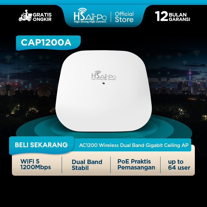 HSAirPo CAP1200A WiFi 5 AC1200 เพดาน Access Point Dual Band 2.4G/5G 1200Mbps AP เพดาน 1GHz CPU POE 8