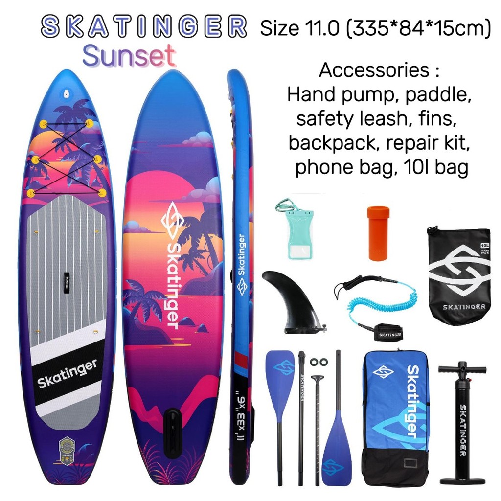 แพดเดิลบอร์ด บอร์ด ยืนพาย แบบเป่าลม พร้อมอุปกรณ์ SUP Board Skatinger Sunset / Sunrise 11’  inflatabl