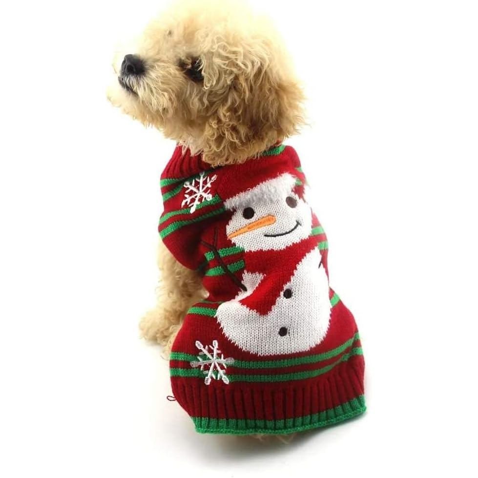 NACO Dog Snow Sweater - เสื้อสเวตเตอร์ Snowman แบบหนาสําหรับสุนัขและแมวตัวเล็ก (Xmas, ปีใหม่, คริสต์