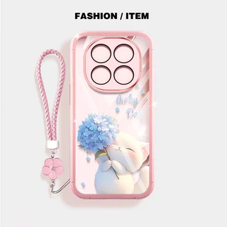 VRQR สําหรับ Xiaomi Redmi Note 15 Pro Plus หมายเหตุ 15 Pro + 5G 4G Poco M8 Pro 5G น่ารักยิ้มแมวดอกไม้เชือกแขวนโปร่งใสกันกระแทกเคสโทรศัพท์