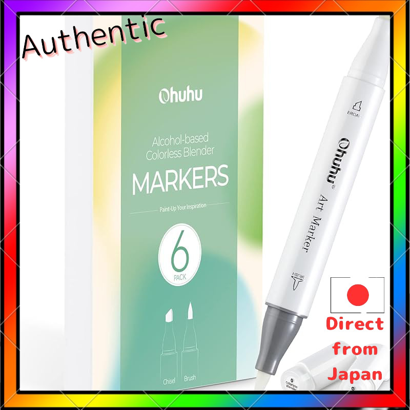 Ohuhu Colorless Blender Blender Pen 0 Number Set of 6 Illustration Markers Brush & Bold Markers Alco
