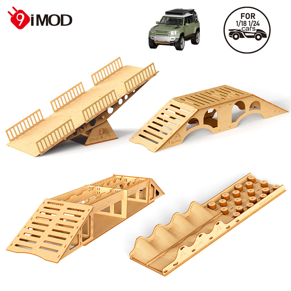9IMOD DIY Wooden RC Climbing Course Props 3D Puzzle Kit, Includes Plank Bridge, Seesaw Bridge and Pile Wave Obstacles for 1/18 1/24 Scale Cars