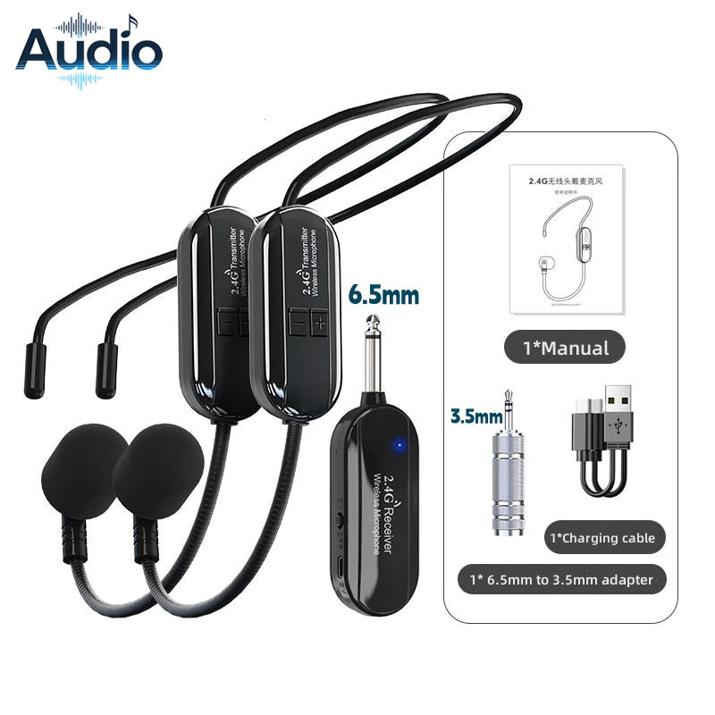 2.4G Head-Mounted Wireless Lavalier ไมโครโฟนชุดหูฟังสําหรับลําโพงเครื่องขยายเสียงครูการสอนไมโครโฟน
