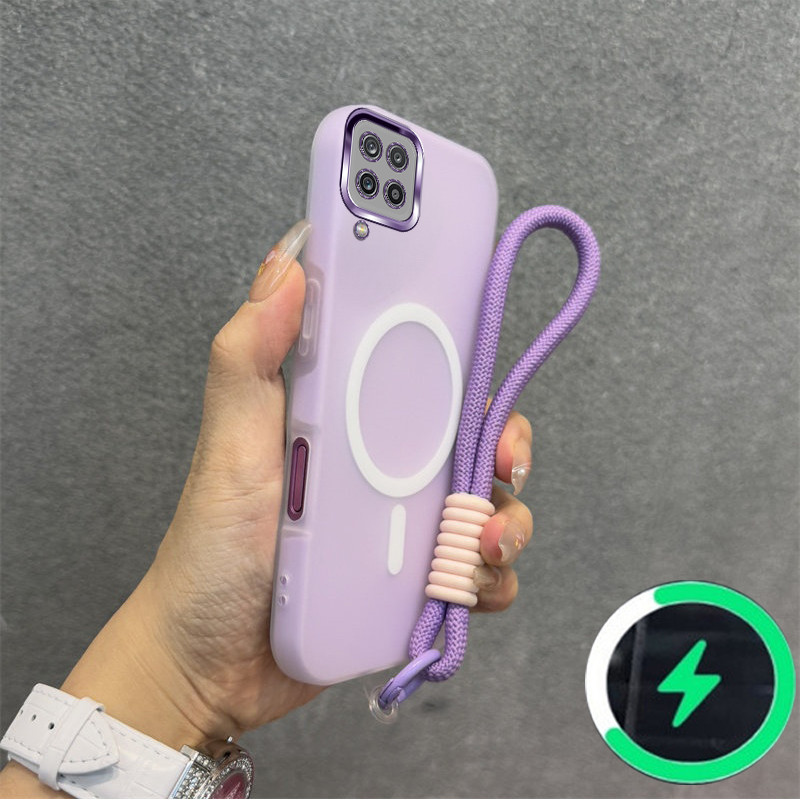 เหมาะสําหรับ Samsung A12 A22 4G เคสโทรศัพท์ใหม่ jelly Case ไร้สายแม่เหล็ก frosted shell สายรัดข้อมือสร้อยข้อมือ 030