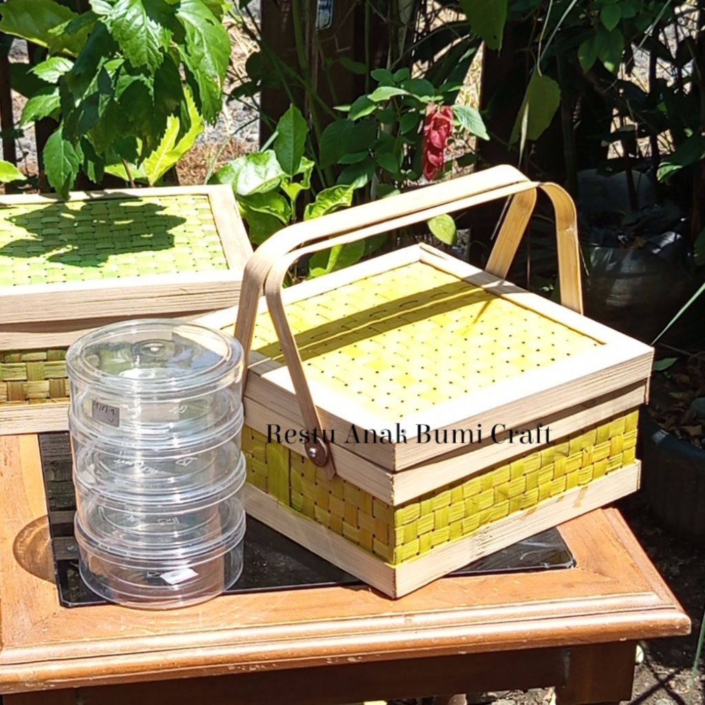 HIJAU (R25) กล่องแฮมเปอร์สีเขียวและเหลือง ขนาด 20cm 25cm 30cm Cangking Bamboo Box Basket | อีตะกร้าไ