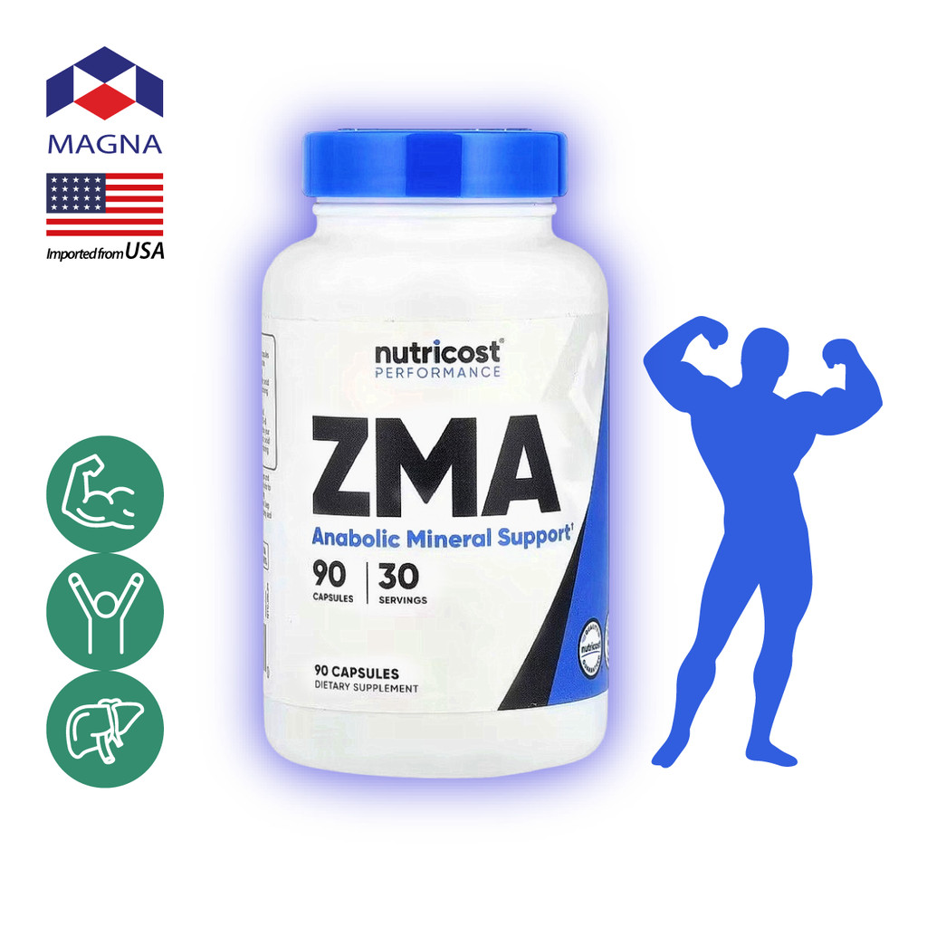 นูทรีคอสท์ ZMA 90 เม็ด ซีเอ็มเอ ซิงค์ แมกนีเซียม วิตามิน บี6 Nutricost Zinc Magnesium B6 /กินร่วมกับ กรดอะมิโน บีซีเอ...