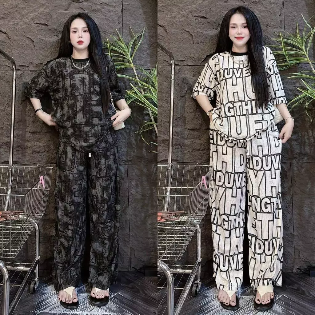 DTXmarket No.C2310 ชุดเซ็ท2ชิ้น เสื้อแขนสั้น+กางเกงขายาว พิมพ์ลายตัวอักษร เสื้อผ้าแฟชั่น