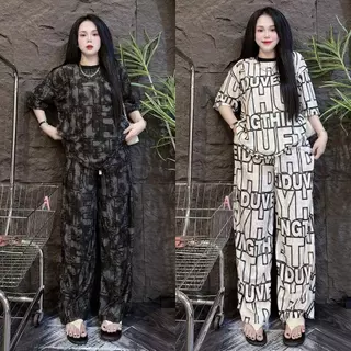 DTXmarket No.C2310 ชุดเซ็ท2ชิ้น เสื้อแขนสั้น+กางเกงขายาว พิมพ์ลายตัวอักษร เสื้อผ้าแฟชั่น