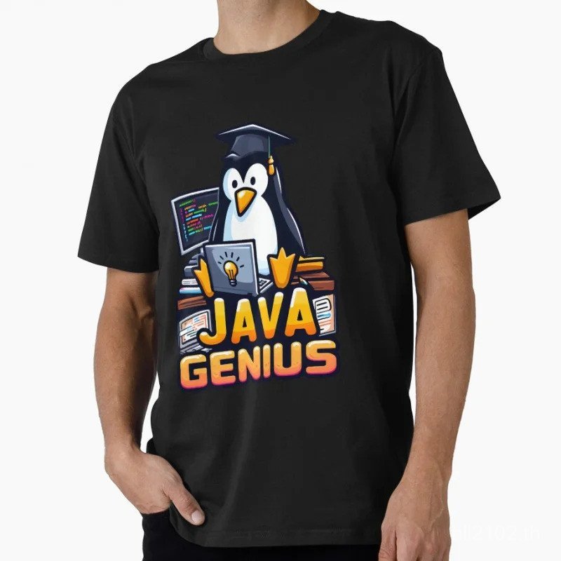 เสื้อยืดผ้าคอตตอนสไตล์ Developer และ Engineer, Linux Java Penguin Funny T-Shirt พร้อมบริการชำระเงินป