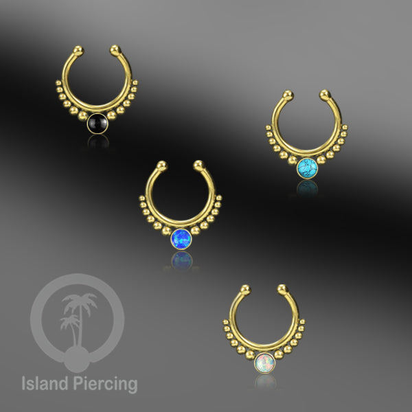 เจาะจมูก Septum ปลอมด้วยหินหลายสี เจาะจมูกเครื่องประดับ Septum สีทอง