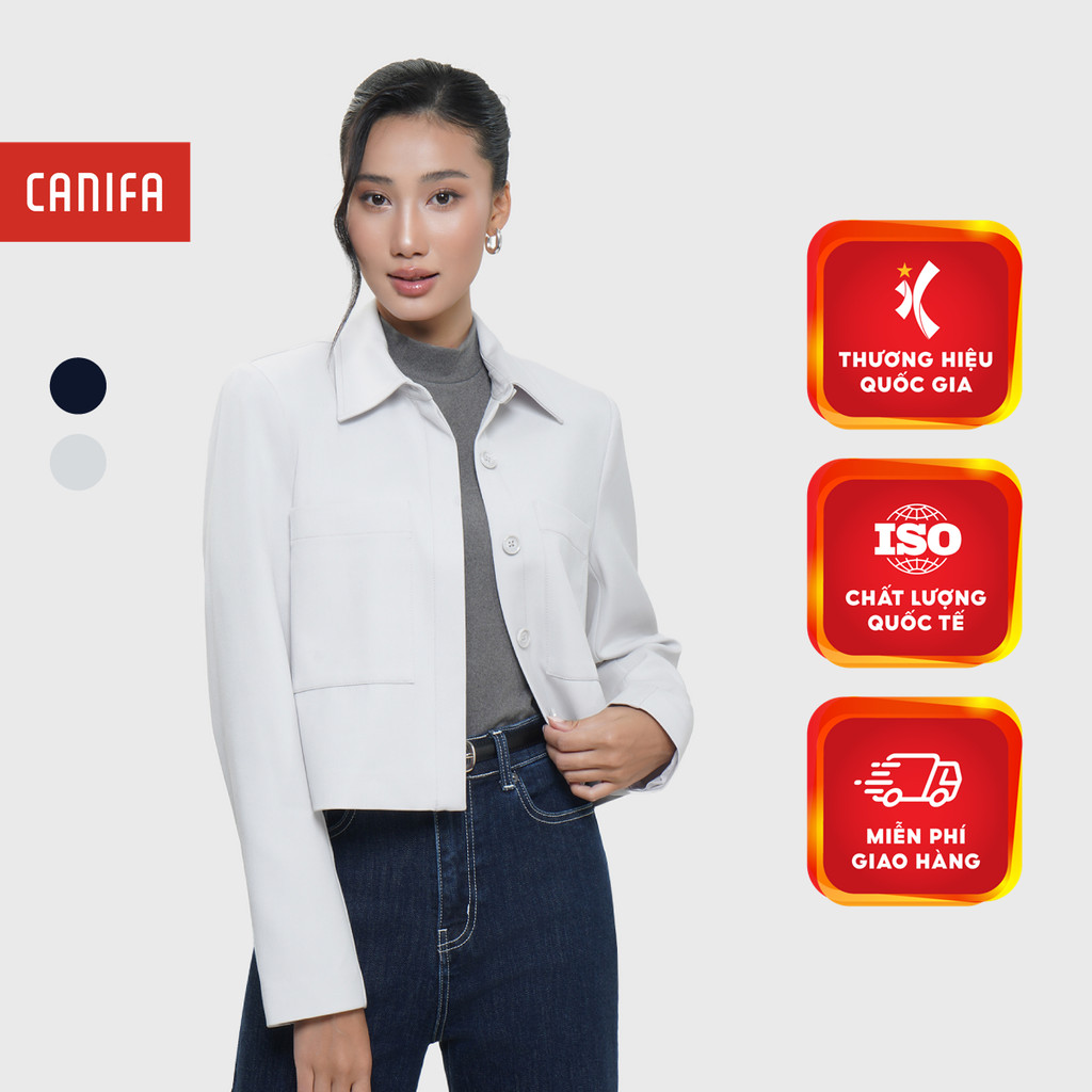 CANIFA เสื้อแจ็คเก็ตผู้หญิงคอปกแขนยาวแขนสั้น 6OT25W013
