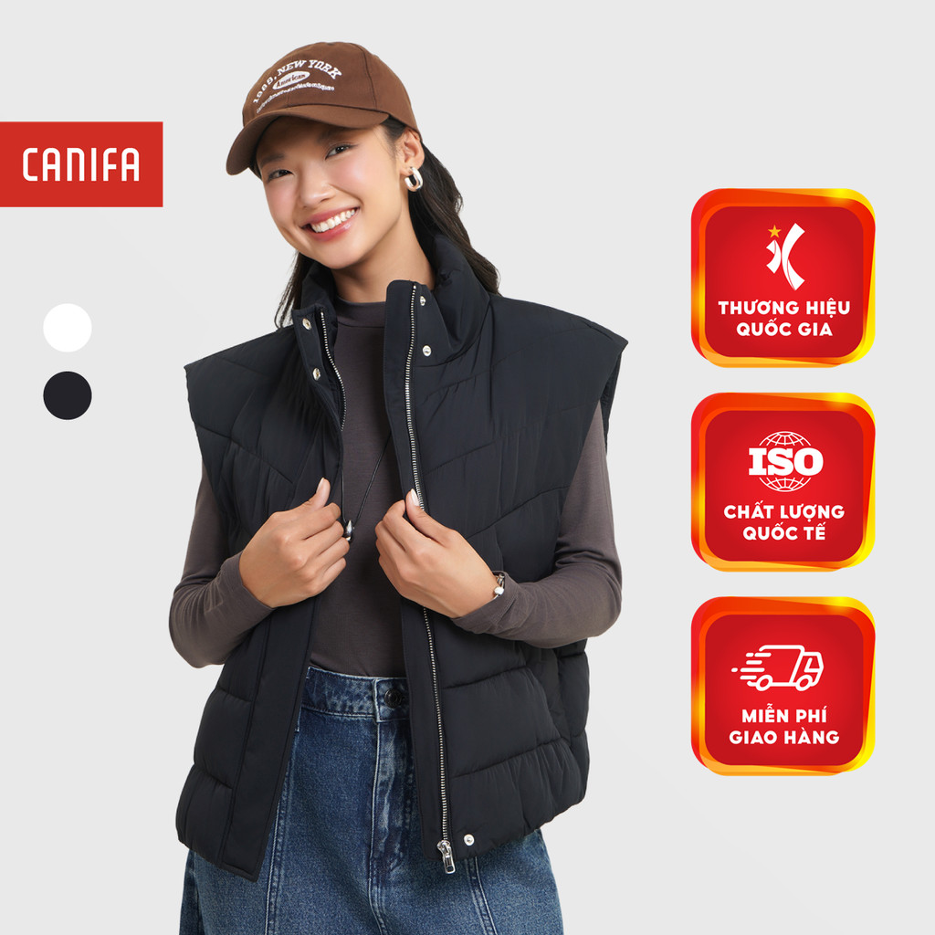 CANIFA เสื้อแจ็คเก็ตผ้าควิลท์ผู้หญิง แขนกุด คอปกสูง แสงซุปเปอร์ ซุปเปอร์วอร์ม 6OT25W001