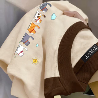 YOU-T🐆เสื้อแฟชั่น ใส่สบาย เสื้อยืดแขนสั้น ลาย เสื้อ"cat" ผ้านิ่ม OVERSIZE แฟชั่น ผ้าฝ้าย 100% สไตล์เกาหลี