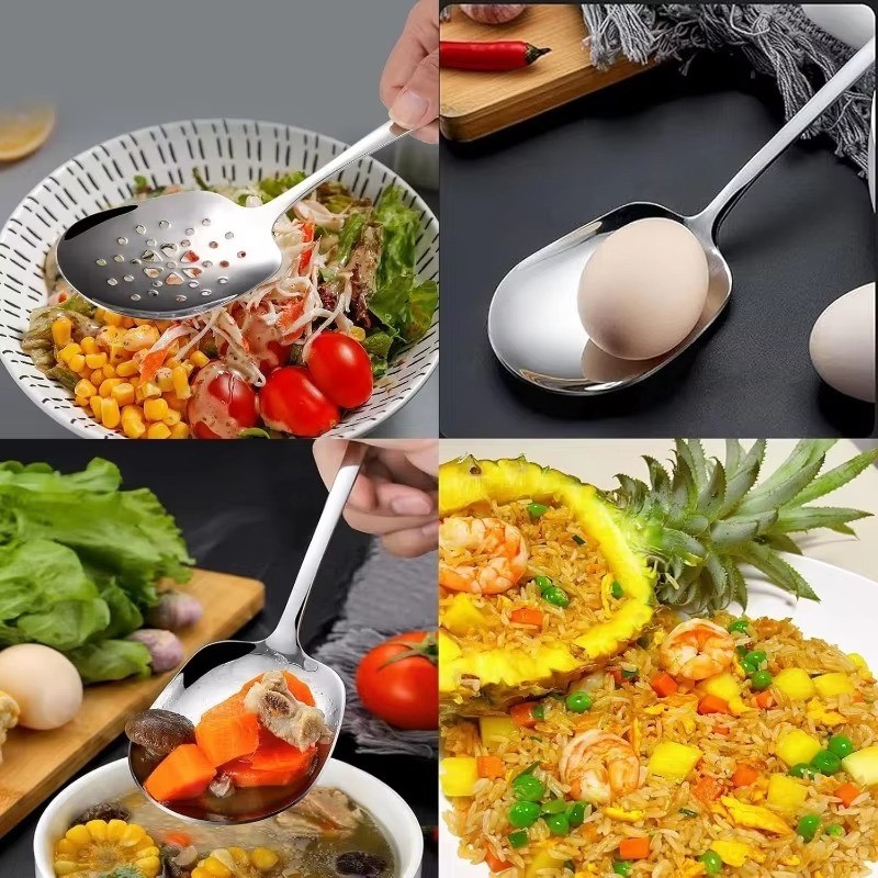 1/2/3/5ชิ้นสแตนเลสช้อนเสิร์ฟ/ซุปรับประทานอาหารช้อนข้าวที่มีรูท่อระบายน้ํา/ครัวทําอาหารช้อนกรอง - รูปที่ 4