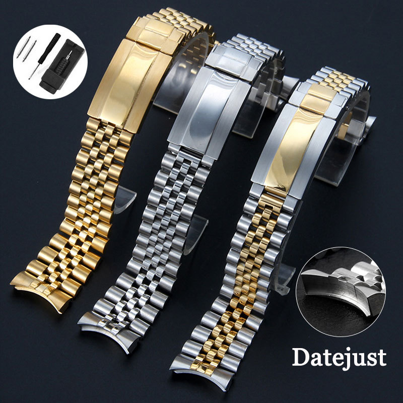 ปลายโค้ง Jubilee สายนาฬิกาสําหรับ Rolex Datejust Oyster Perpetual สร้อยข้อมือดําน้ํา 20 มม.สายนาฬิกาสแตนเลสสายนาฬิกาโลหะชายธุรกิจเข็มขัดข้อมือ