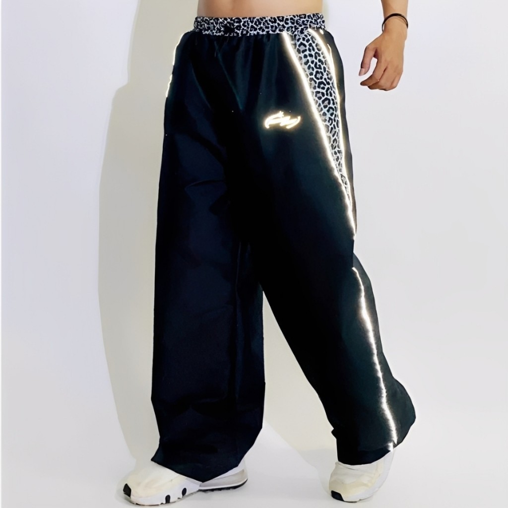 Harriq Harlintar POLYESTER MICRO NS Leopard PANTS Y2K BAGGY PANTS Leopard Motif / สะท้อนแสง List PAN