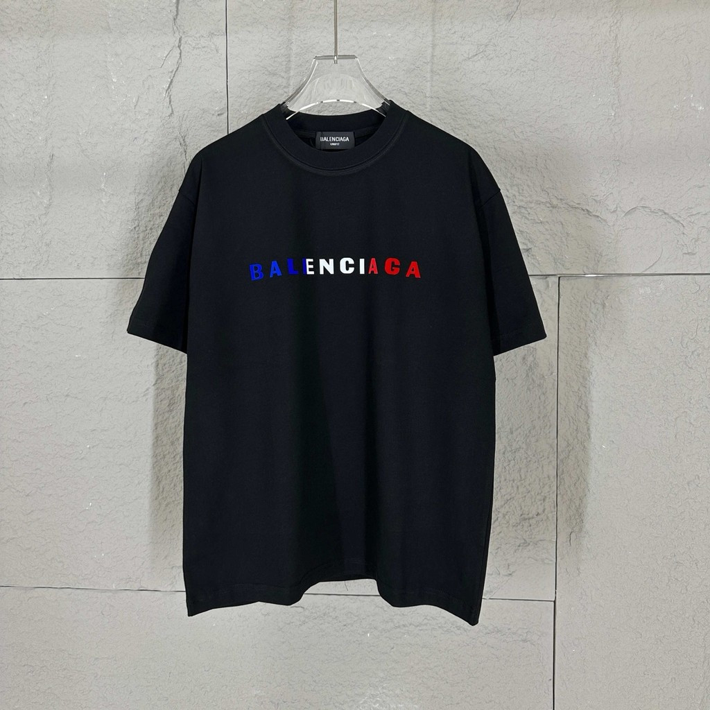 BALENCIAGA/BALENCIAGA 2026 ต้นฤดูใบไม้ผลิสไตล์ใหม่เสื้อยืดแขนสั้นผู้ชายผู้หญิงคู่ Heavy ญี่ปุ่นรอบคอ